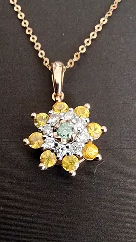 Gold pendant necklace with yellow gemstone floral design (ready to wear)
