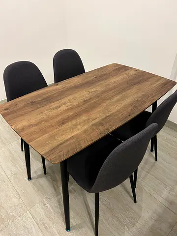 Wooden Dining Table with 4 Fabric Chairs - Modern Compact Set