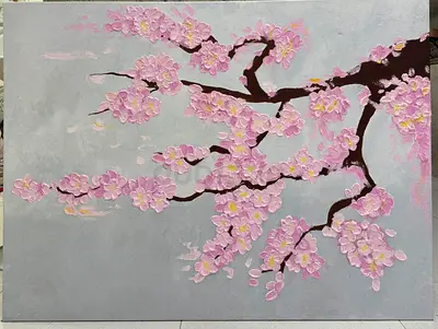 Framed Cherry Blossom Acrylic Painting on Canvas