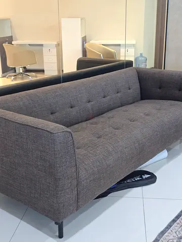 Gray 3-Seater Fabric Sofa - Modern Tufted Design