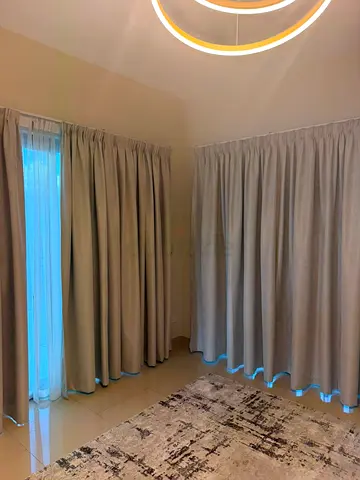 Used Beige Full-Length Room Curtains with Blackout Lining - Pair