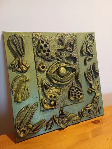 Gold and Green 3D Relief Textured Eye Wall Art