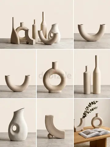 Set of 8 Minimalist Ceramic Decorative Vases and Sculptures