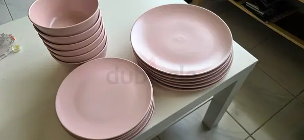 Light Pink Ceramic Dinnerware full Set — Plates and Bowls