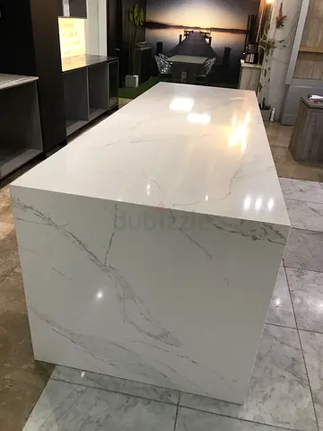 Custom Made Quartz Kitchen Island with Waterfall Edge – Modern Luxury Kitchen Island Countertop for