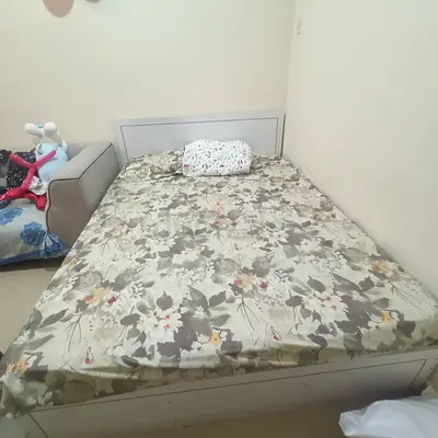White single bed frame with headboard and mattress (good condition)