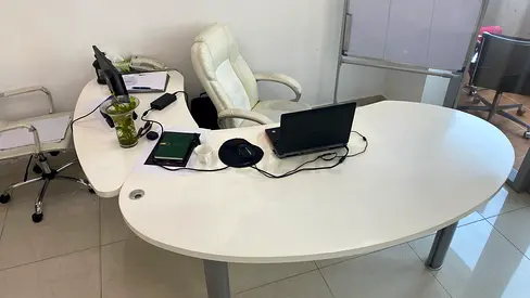 White Oval Executive Office Desk with white Leather Chair - Good Condition