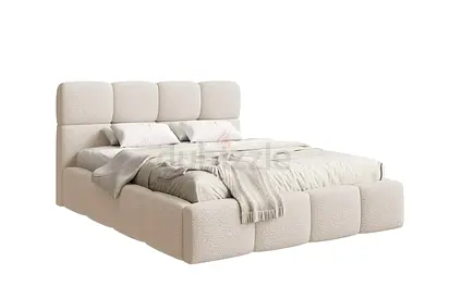 Modern Plush Upholstered King Bed with Padded Headboard - Cream