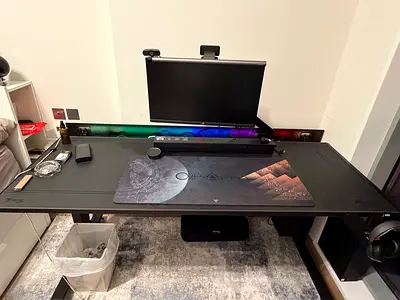 Large Black Gaming Desk with RGB Backlight and Monitor Mount