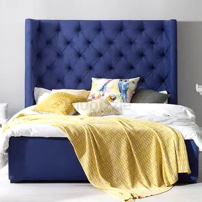 New Customise Queen Size Blue Tufted Upholstered Bed with Tall HeadboardHeadboard