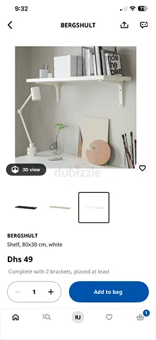 IKEA BERGSHULT Wall Shelf 80x30 cm - White along with L brackets