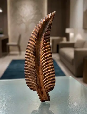 Hand-carved Wooden Leaf Sculpture — Decorative Rustic Accent