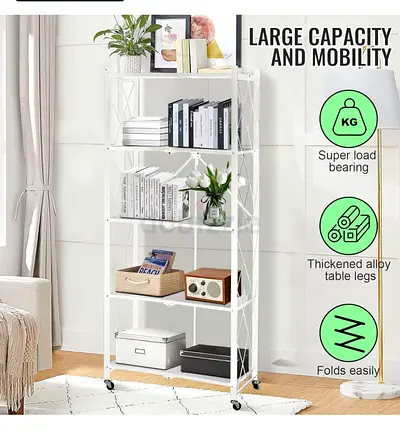 5 shelves Foldable Metal Racks Cupboard Wheel Moveable with bonus