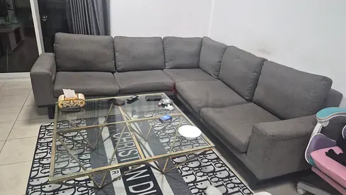 Large L-shaped Grey Fabric Sofa — Comfortable 5-seater Corner