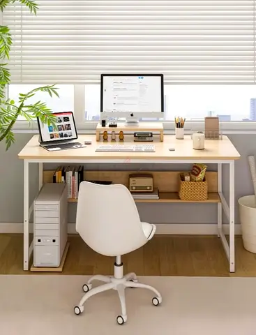 Modern Wooden Study Desk with Storage Shelf