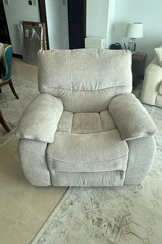 Light grey fabric recliner armchair - comfortable single seat