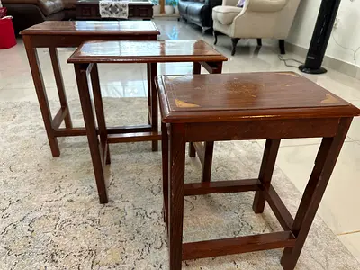 Set of 3 Vintage Wooden Nesting Side Tables - Solid Wood