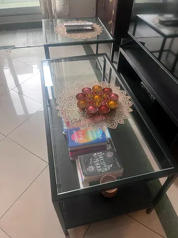 Glass Top Coffee Table with Lower Shelf - Black Frame