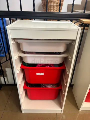White IKEA Trofast-style Storage Unit with large and small trays