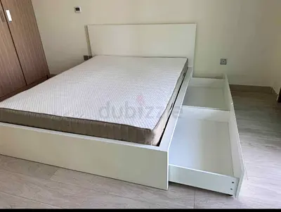 IKEA MALM Queen Size Bed + 2 Storage Drawers + Mattress