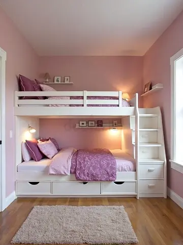 White wooden bunk bed with storage drawers and side staircase - Custom Made