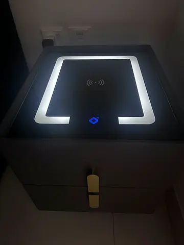 Modern bedside nightstand with built-in wireless charger and LED light and Bluetooth speaker