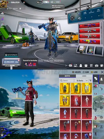 PUBG Mobile account with multiple rare outfits, weapon skins and vehicles