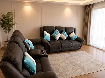 Comfortable Fabric Recliner Sofa Set in Dark Grey