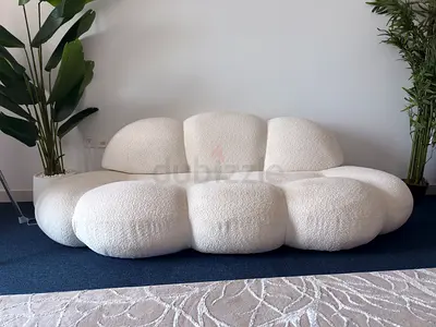 Curved Cloud-Shaped Bouclé Sofa - White 3-Seater