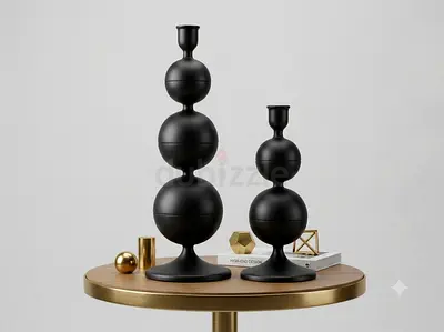 Set of 2 Modern ceramic Black Sphere vases - Matte Finish