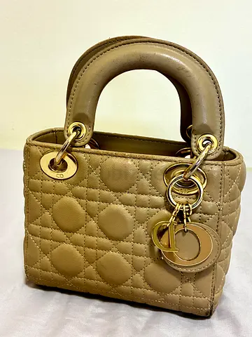 Classic Christian Dior Lady Dior Handbag in Beige Leather