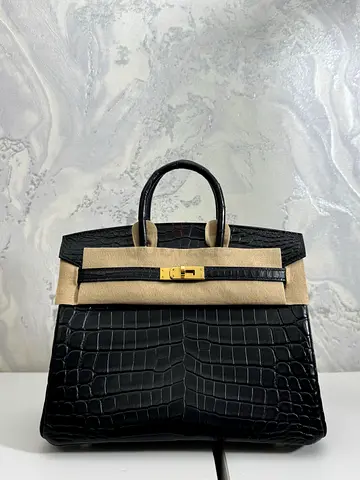Womens Hermes birkin 25cm crocodile leather premium quality in black color