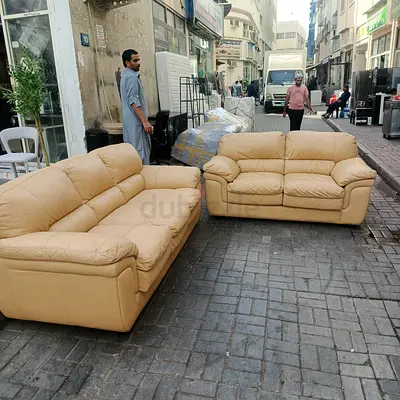 Beige Leather 3-seater and 2-seater Sofa Set - Good Condition