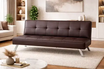 Brown 3 Seater Convertible Sofa Bed - Faux Leather Sofa Cum Bed