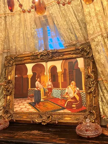 Framed Orientalist Oil hand Painting with Ornate Gilded Frame