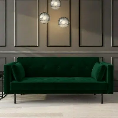 Dark Green Velvet 3-Seater Sofa — Modern Minimalist Design