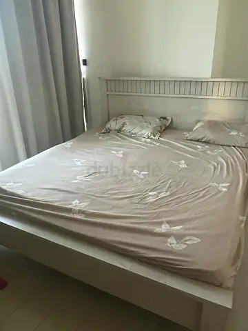 Queen size bed frame with mattress - neutral fabric
