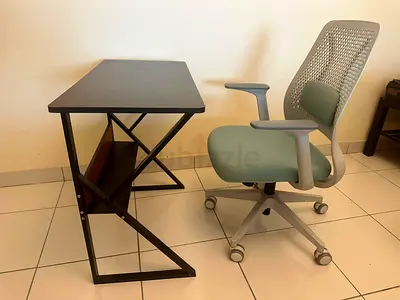 Minimalist metal-frame study desk with ergonomic swivel chair (set)