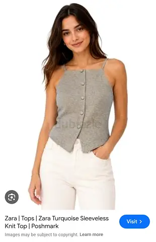 Gray Knit Button-Up Spaghetti Strap Tank Top - Zara