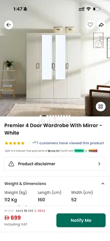 White 4-Door Wardrobe with Mirrors