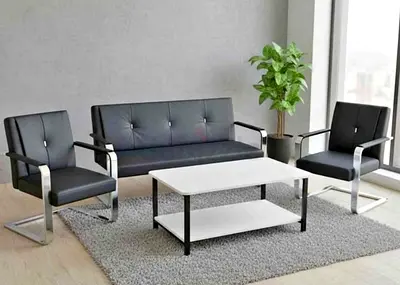 Modern black 3-seater sofa with 2 seater Office Waiting Set