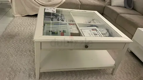 White Glass-Top Display Coffee Table with Lower Shelf