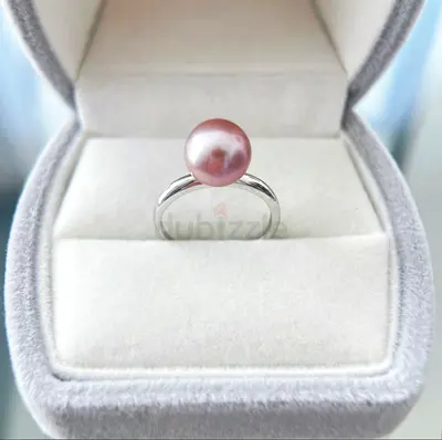 Sterling Silver Ring with Single Pink Pearl