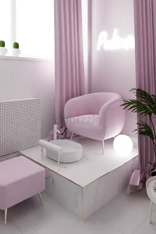 Light pink velvet accent armchair with gold legs - modern loveseat style
