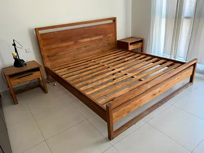 Available high quality wooden bed with side table
