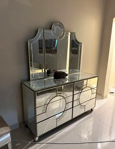Home Centre gold circle vanity dresser and 2 night stands