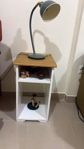Modern White Side Table with Wood Top