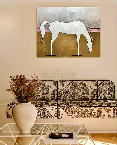 Original Minimalist Horse Painting on Canvas — Neutral Tones