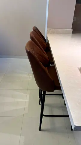 Set of 3 Brown Leather Counter Stools with Backrest