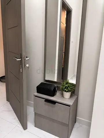 Modern Gray Hallway Console Table with Mirror and storage